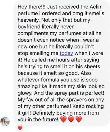 Customer Instagram message praising the Wonderwick Aelin perfume