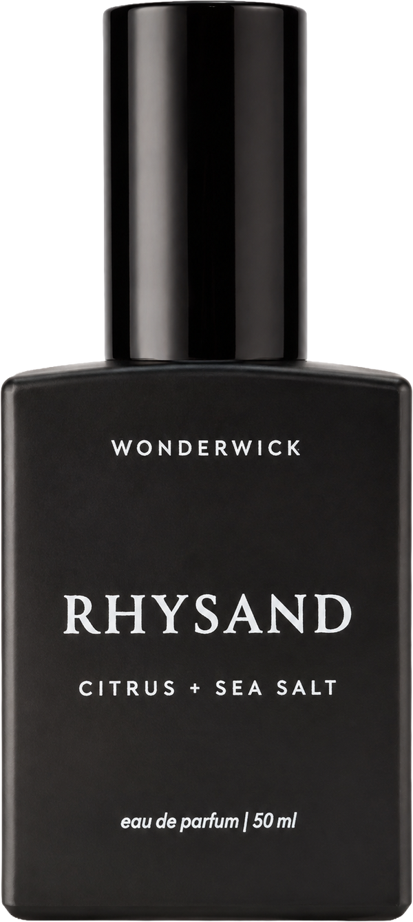 Wonderwick Rhysand eau de parfum in a matte black bottle, citrus and sea salt scent